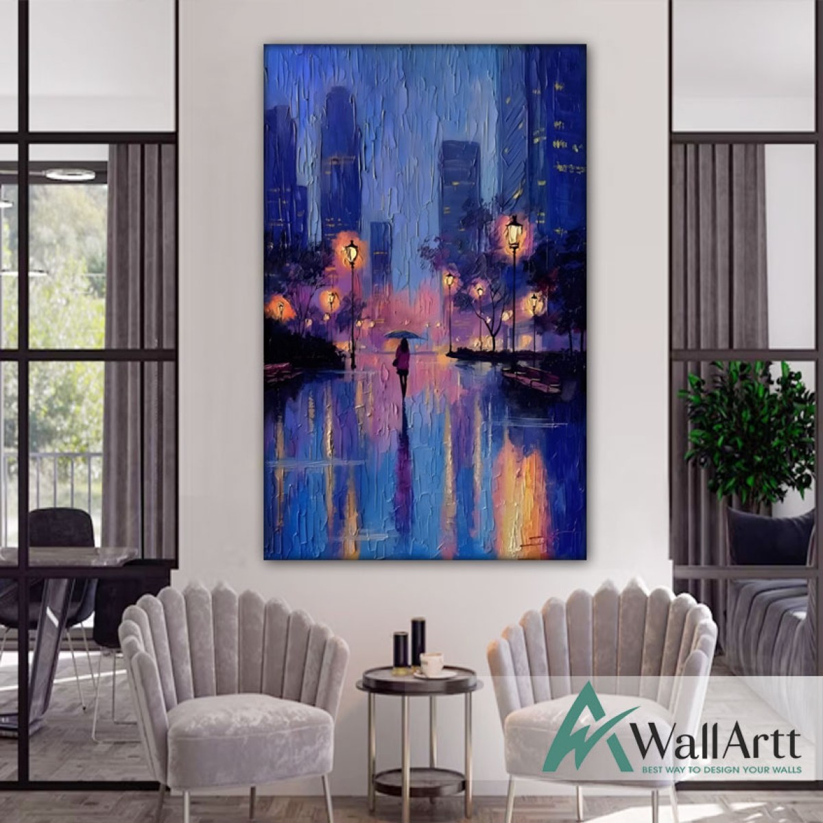 Abstract Blue Nights 3d Heavy Textured Partial Oil Painting